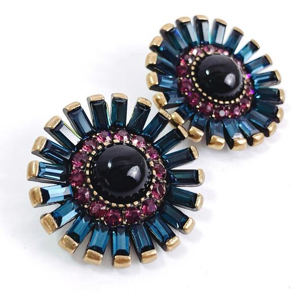 VTG Signed Heidi Daus Onyx Rhinestone Gold Tone Art Deco Revival Clip Earrings - Picture 5 of 10